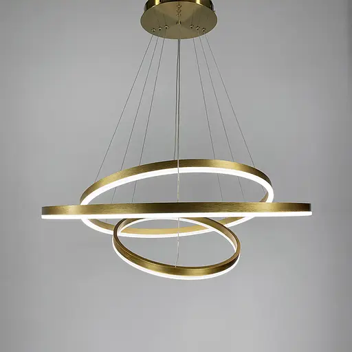 Cучасна люстра на три кільця у золотому каркасі Line.F Діаметр 80+60+40 см - фото 5