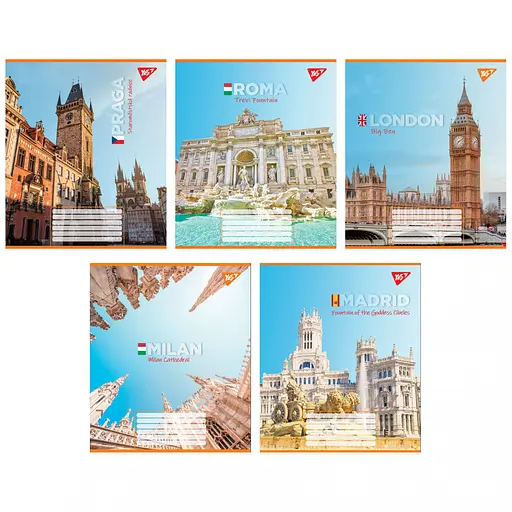 Зошити учнівські 36 аркушів лінія Yes Greatest cityes, 15 шт. в упаковці