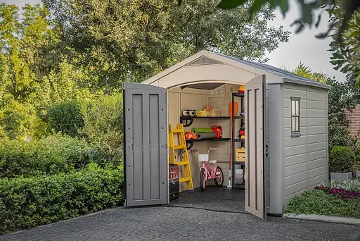 Садовый домик Keter Factor 8x8 пластиковый серо-коричневый - фото 8