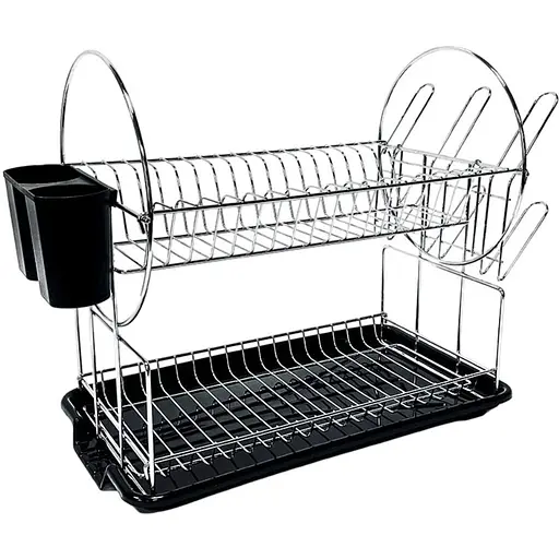 Сушарка для посуду Dish Rack WL-2605 двоярусна з піддоном та відсіком для приладів - фото 1