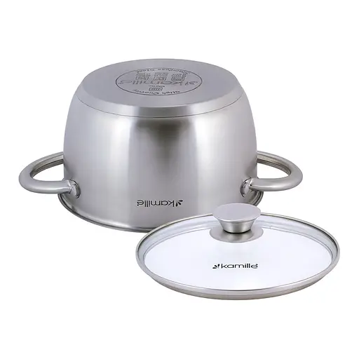 Каструля 2 л з нержавіючої сталі з кришкою та порожнистими ручками для індукції та газу KM-4901 Сірий 87479 - фото 5