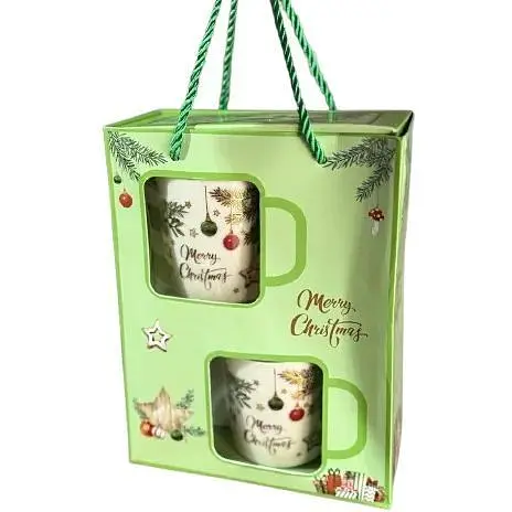 Набор новогодний С Рождеством керамическая Чашка 2 шт и ложечка 2 шт 200 мл Белая - фото 1