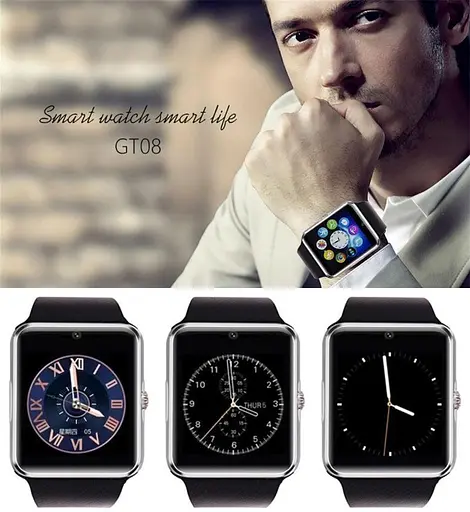 Смарт-часы GT08 с камерой и Sim картой Silver Black (16147) - фото 3