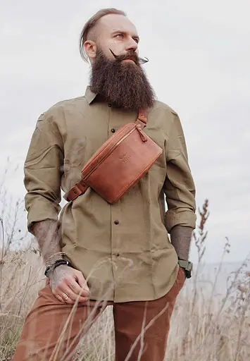 Шкіряна поясна сумка світло-коричнева вінтажна - фото 6