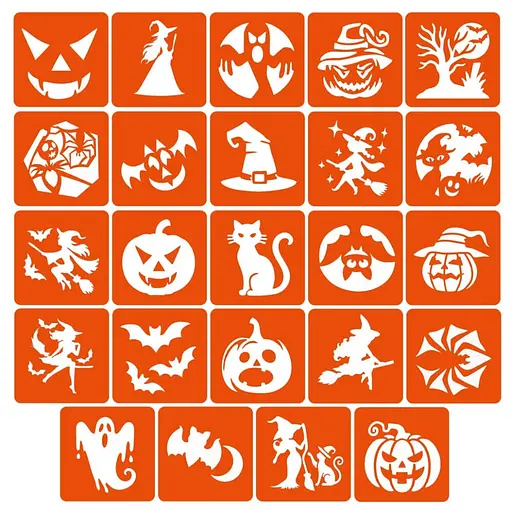 Набор трафаретов для био-тату "Хэллоуин №2" Fresh Tattoo Hallowween-2-24, 24 трафарета 6х6 см - фото 1