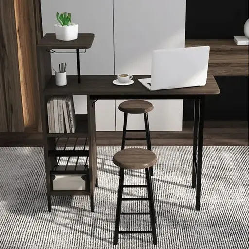 Барний стіл з стільцями Costway Bistro з тримачем винних келихів коричневий - фото 7