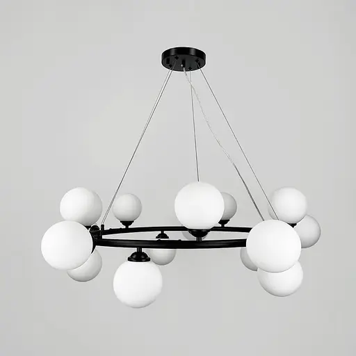 Кольцевая черная люстра на 15 белых плафонов 95 см Line F Арт. 1548 15 BK - фото 1