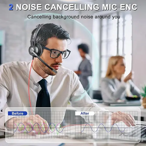 USB-гарнитура Callez с двойным микрофоном ENC с шумоподавлением для ПК Ноутбук Mac, компьютерная гарнитура с кнопкой вызова - фото 6