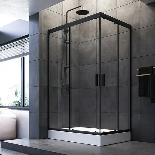 Душевая кабина Am.Pm Gem Twin Slide 120x80 см стекло прозрачное black matt W90UG-404-120280-BT, Черный матовый, Универсальная, прозрачная - фото 2