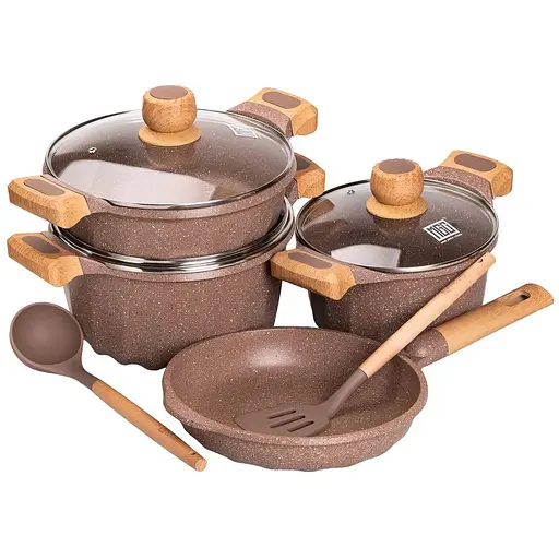 Набір посуду MGC 6 предметів з антипригарним покриттям 1,9/3/3,2/5,3 л, кавовий MGC HP-4-401CO