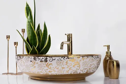 Умивальник Rea Margot white gold накладний REA-U9650, Золотий - фото 4