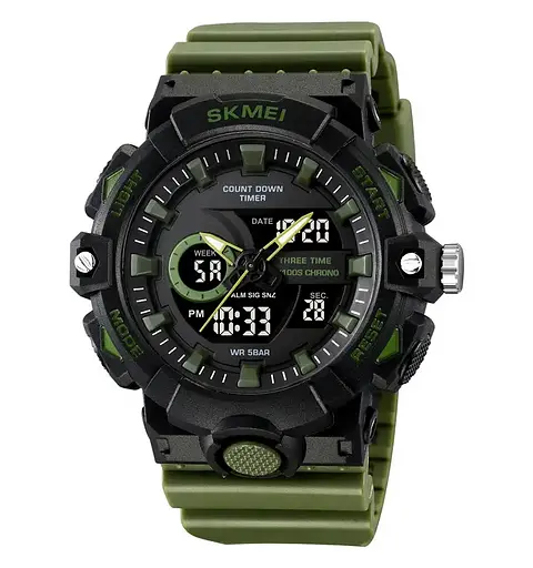 Годинник чоловічий наручний спортивний Skmei 2225 з комбінованим циферблатом (Зелений)