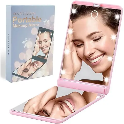 Зеркало портативное Rantizon Christmas Stocking Fillers для макияжа с диммером 8 светодиодов с подсветкой 1X и 2X