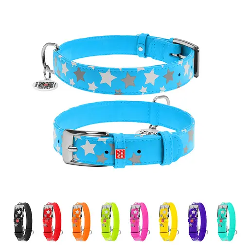 Ошейник для собак кожаный Waudog Glamour с QR-паспортом узор "Звездочка" светонакопительный/светоотражающий M Ш 20 мм, - фото 2