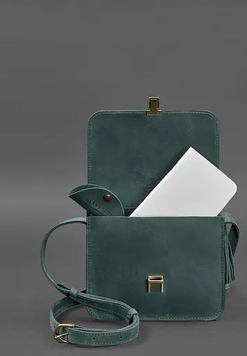 Шкіряна жіноча бохо-сумка Лілу зелена Crazy Horse - фото 3