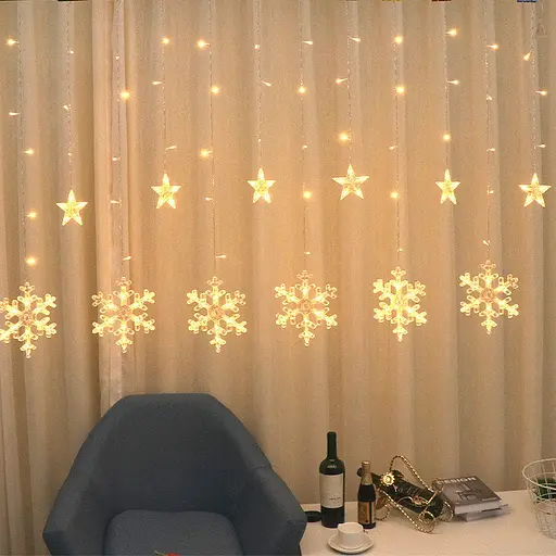Гирлянда LED Star звезды и снежинки занавес 138 led 8 режимов