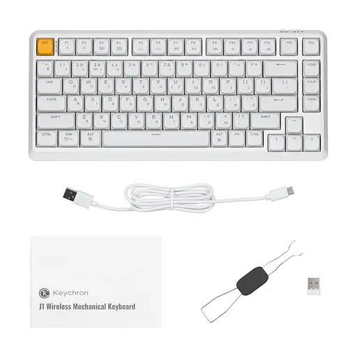 Keychron Клавіатура механічна J1 82Key, K pro Banana, WL/BT/USB-A, QMK, Hot-swap, EN/UKR, RGB, білий - фото 2