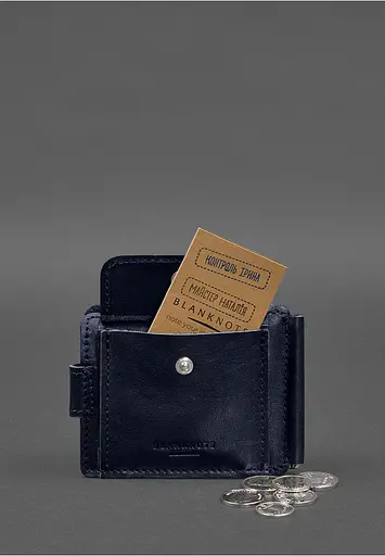 Кожаное портмоне 13.1 зажим с хлястиком синий краст - фото 8