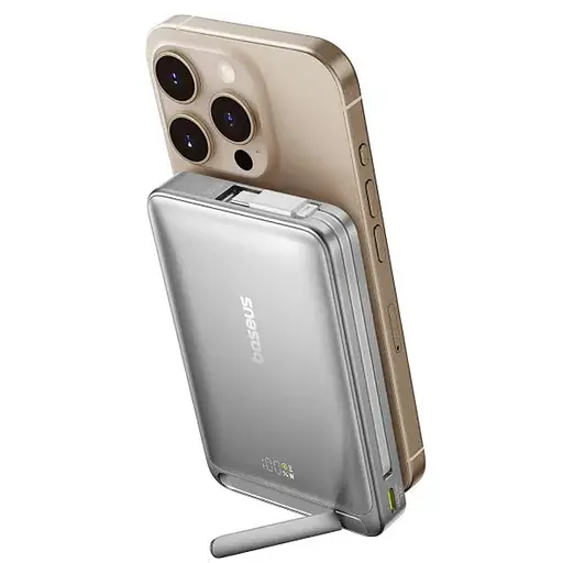 Портативний ЗП Power Bank Baseus Nomos Qi2 Kickstand OS with Cable 45W з БЗП 10000 mAh (P10078800) Lunar Gray - фото 5