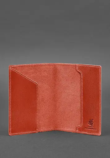 Кожаная обложка для паспорта коралловая с украинским гербом - фото 4