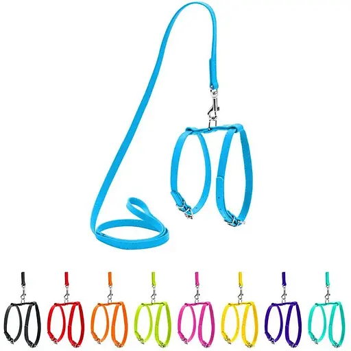 Шлея з повідцем для собак Waudog Glamour шкіряна з QR паспортом, блакитний - фото 3