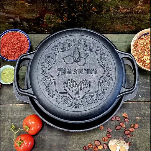 Казан чугунный 4 л Maysternya на 24 см с крышкой-сковородой V4CP - фото 4