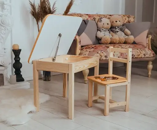 Дитячий письмовий столик та стільчик (з ящиком) для малювання та навчання (Левеня) - фото 4