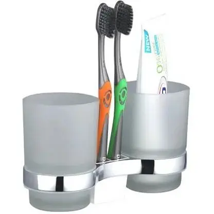 Склянка подвійна з тримачем Frap скло для зубних щіток F1908 1/40 хром - фото 1