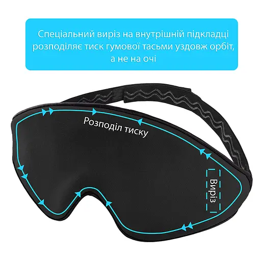 Маска для сну бавовняна «Чумацький Шлях» 3.1 з нековзною резинкою. Пов'язка на очі з бавовни українського виробництва в Подарунковій упаковці Чорна (1182-02) - фото 3