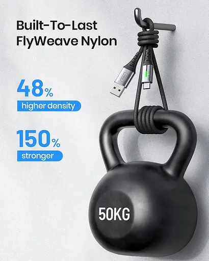 Кабель INIU USB C, [3 единицы 3.1A] QC3.0 быстрая зарядка USB типа C, плетеный нейлон (1,6+6,6+6,6 футов) - фото 6