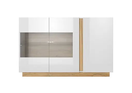 Комод с витриной Perfect Home Арко / Arco 3-дверный 3D2W/138 Белый глянец/дуб грандсон (PFH-091034) - фото 3