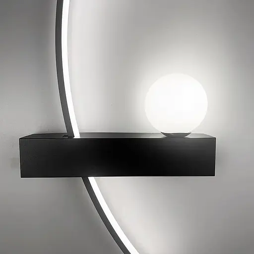 Чорне дугове бра з білим плафоном у лівому корпусі 60 см Line F Арт. WJ113/600 L BK (лівий) - фото 5