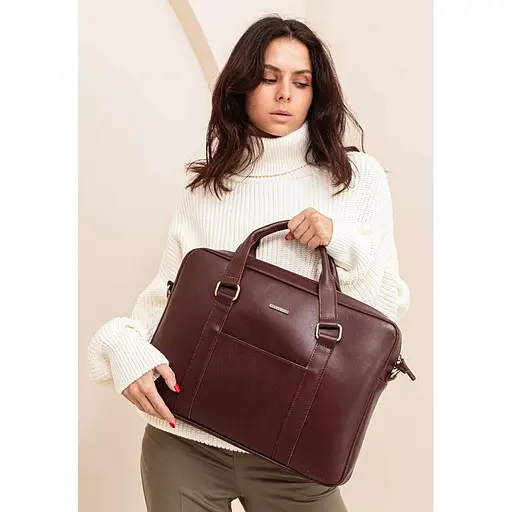 Шкіряна сумка для ноутбука і документів бордова - фото 9