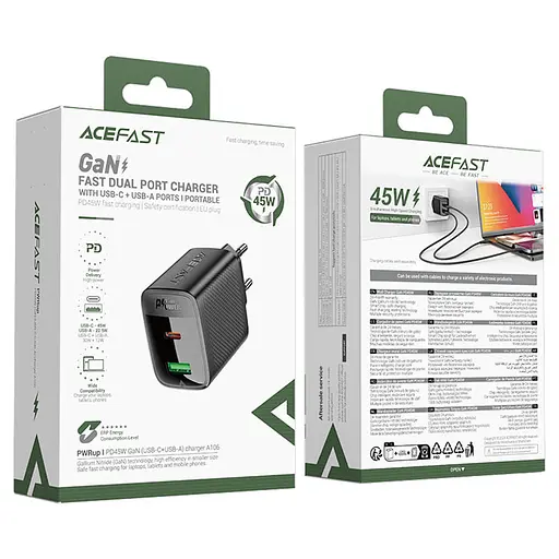 МЗП Acefast A106 GaN PD45W (1USB-A/1C) - фото 6