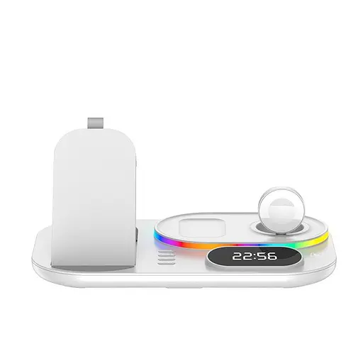 Зарядка Qi 4in1 wireless charger RGB/Clock XYJ A06 сумарно 30 W для Phone/Watch/Earphones - фото 5