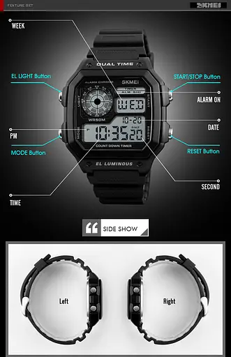 Мужские спортивные наручные часы Skmei 1299 Черный - фото 8