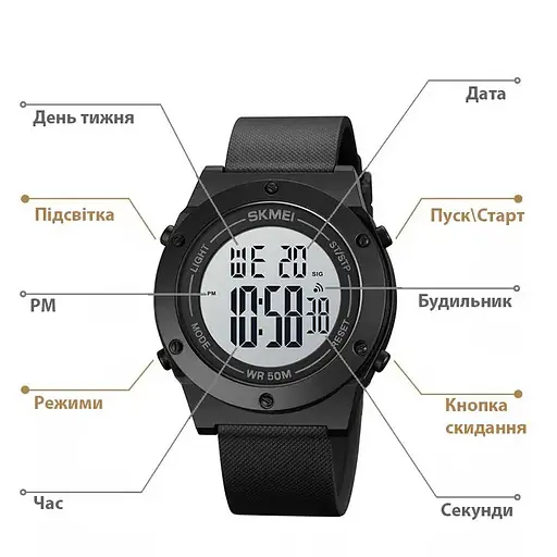Чоловічий спортивний годинник Skmei 1772 (Чорний з білим) - фото 5