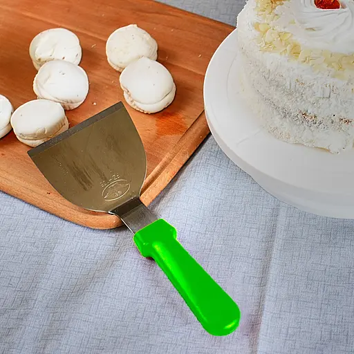 Шпатель скребок лопатка для теста из нержавеющей стали с пластиковой ручкой 25 см, Kitchen Master Салатовый 85286 - фото 4
