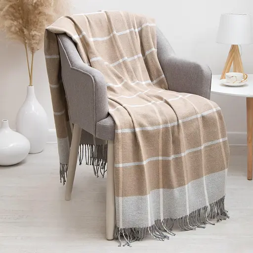 Плед бавовняний Vladi Валенсія Гаррі 140х200 біло-бежевий - фото 1