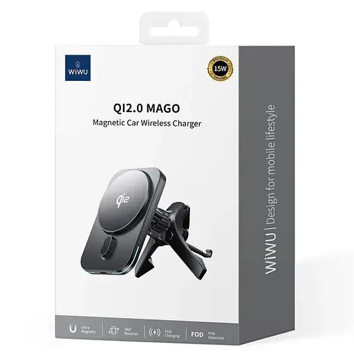 Холдер Wiwu CH-323 Qi2.0 MAGO Magsafe Wireless Car Charger Чорний - фото 2