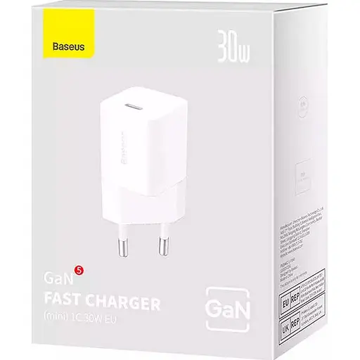 Сетевое зарядное устройство Baseus GaN5 Fast Charger (mini) 1C 30W White (CCGN070502) [96290]  - фото 5