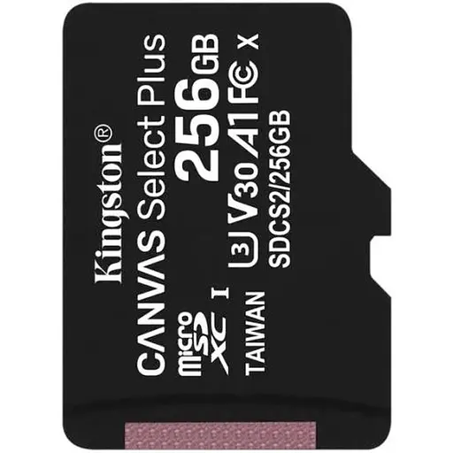 Карта пам'яті microSDXC, 256Gb, Kingston Canvas Select Plus, Class10 UHS-I U3 V30 A1, без адаптера, до 100/85 МБ/с (SDCS2/256GBSP)