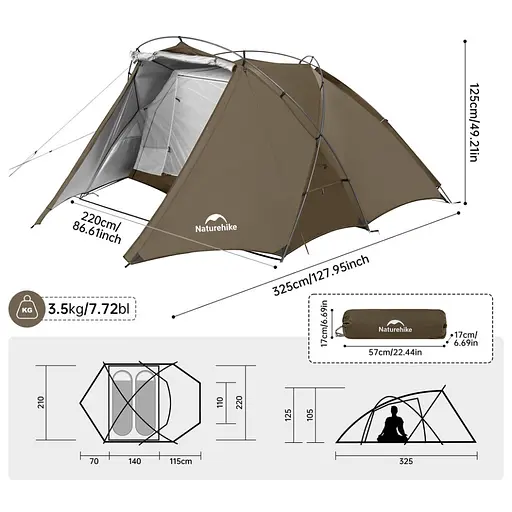 Двомісний намет Naturehike CNK2300ZP040 (Коричнева) - фото 2