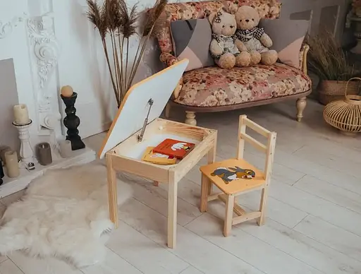 Дитячий письмовий столик та стільчик (з ящиком) для малювання та навчання (Зайчик) - фото 7