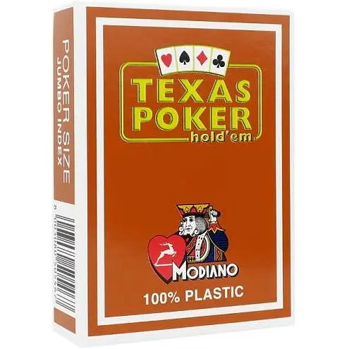 Карти гральні Modiano Texas Poker 100% Plastic 2 Jumbo Index (red) (PC_MPC100JR)