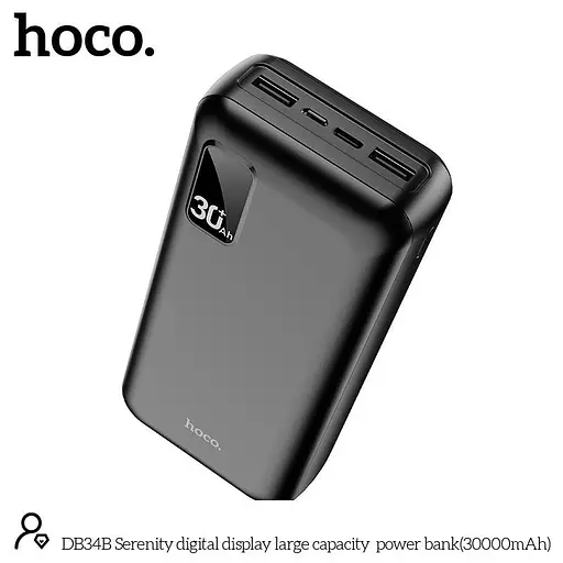 УМБ Hoco Serenity digital display large capacity power bank DB34B 30000mAh 3 порта чорна - фото 2