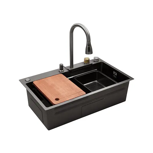 Кухонная мойка Kroner KRP Schwarze - SET7545HM PVD (3.0/0.8 мм) CV033382, Черный - фото 1