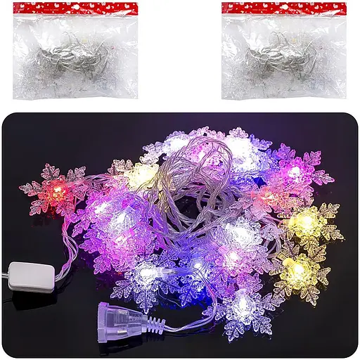 Гірлянда електрична Сніжинки великі, D-24, 20 шт., кольорова, 4 метри