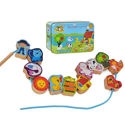 Деревянная шнуровка в металлическом пенале, 14x9.5x4 см, MD1862 (в ассортименте)