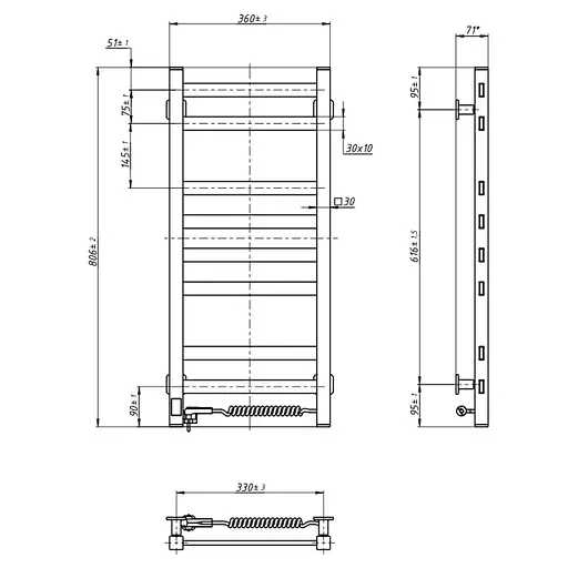 Електрична рушникосушка Navin Авангард 360x800 Sensor правобічна з таймером, біла 00-044050-5080, Білий, Праве, Електронний - фото 6